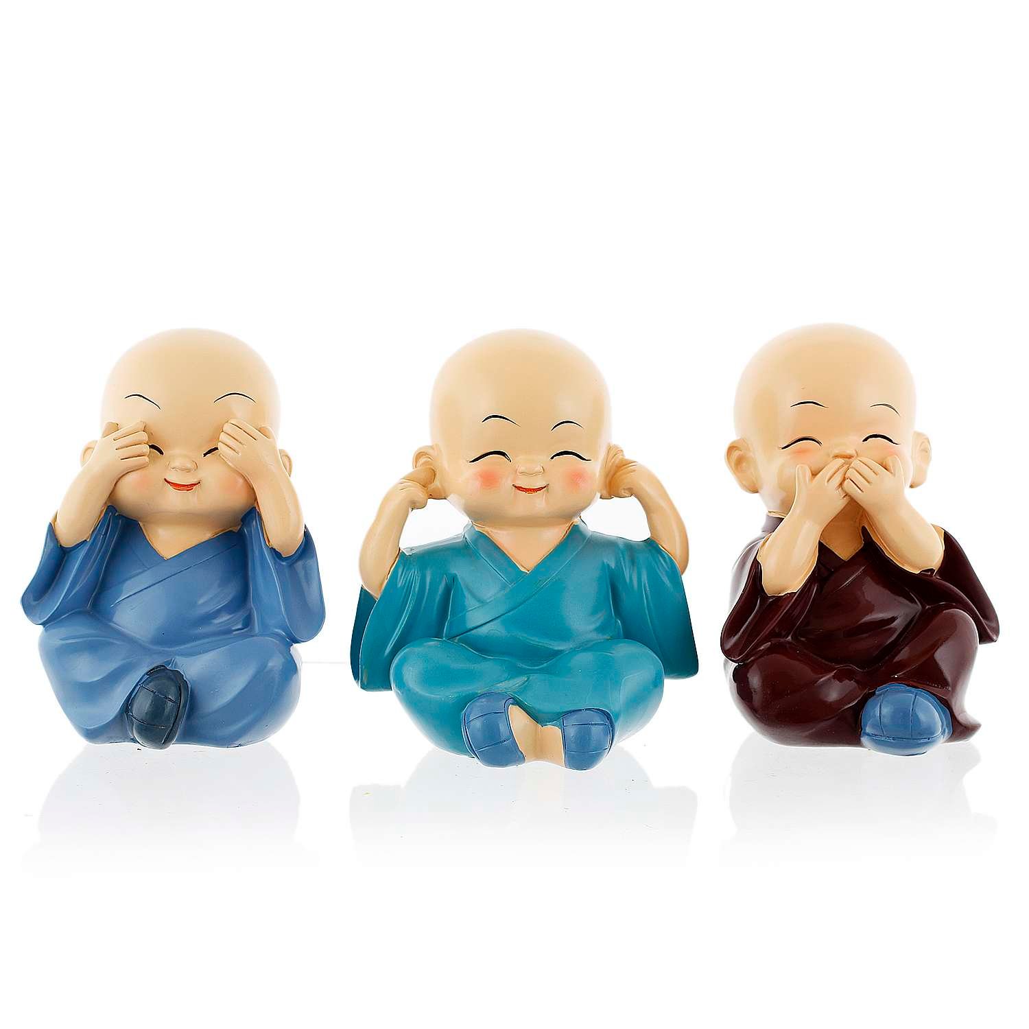 Handcrafted Set Of 3 Baby Buddha Monk Polyresin Saumic Craft Gallery