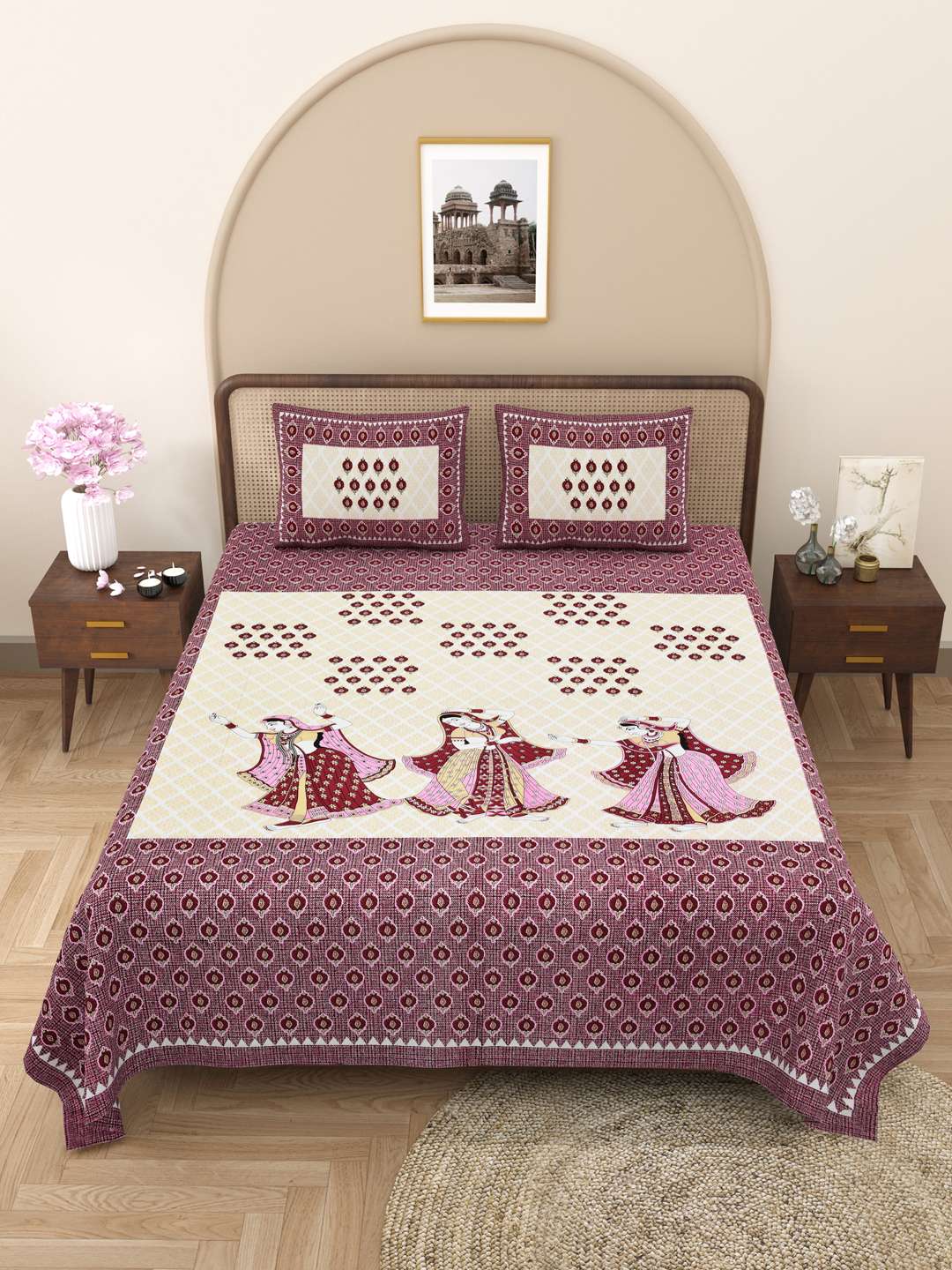 100% Pure Cotton Traditional Printed Bedsheet for Double Bed King Size ...