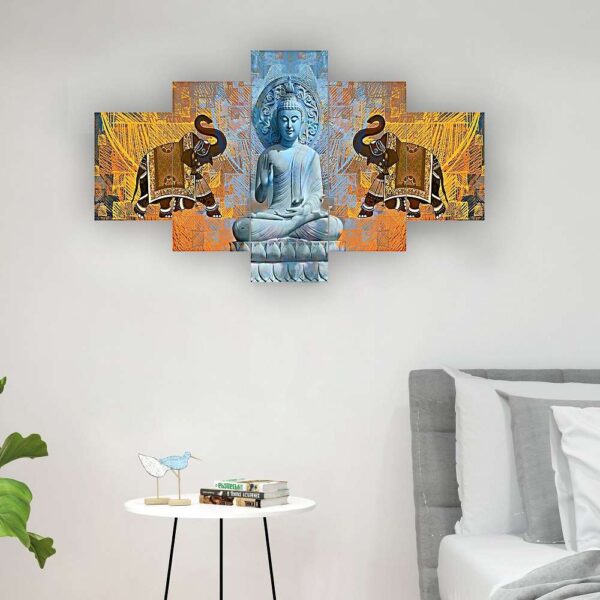 Buddha Set of Five 3D Framed Paintings for Wall Decoration - Ideal for Home, Living Room, and Bedroom (125 x 60 CM)