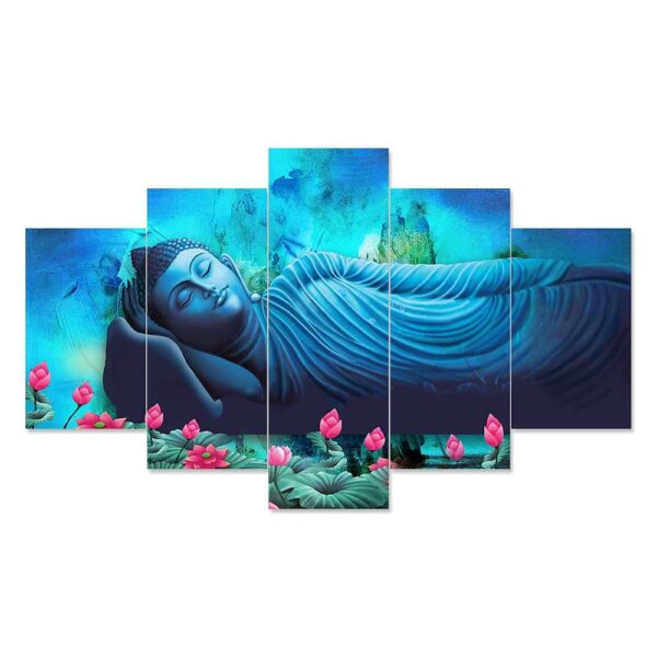 Buddha Set of Five 3D Framed Paintings for Wall Decoration - Ideal for Home, Living Room, and Bedroom (75 x 43 CM)