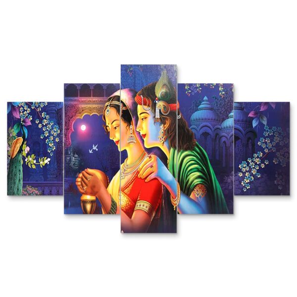 Radhe Krishna Set of Five 3D Framed Paintings for Wall Decoration - Ideal for Home, Living Room, and Bedroom (125 x 60 CM)