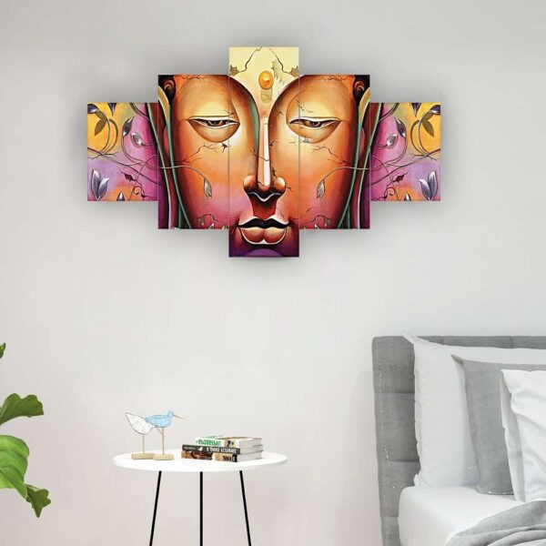 Buddha Set of Five 3D Framed Paintings for Wall Decoration - Ideal for Home, Living Room, and Bedroom (125 x 60 CM)