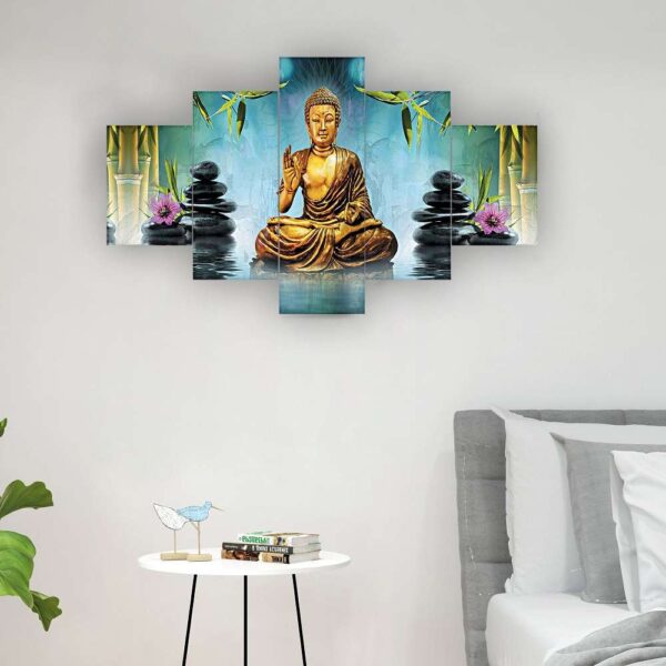 Buddha Set of Five 3D Framed Paintings for Wall Decoration - Ideal for Home, Living Room, and Bedroom (125 x 60 CM)