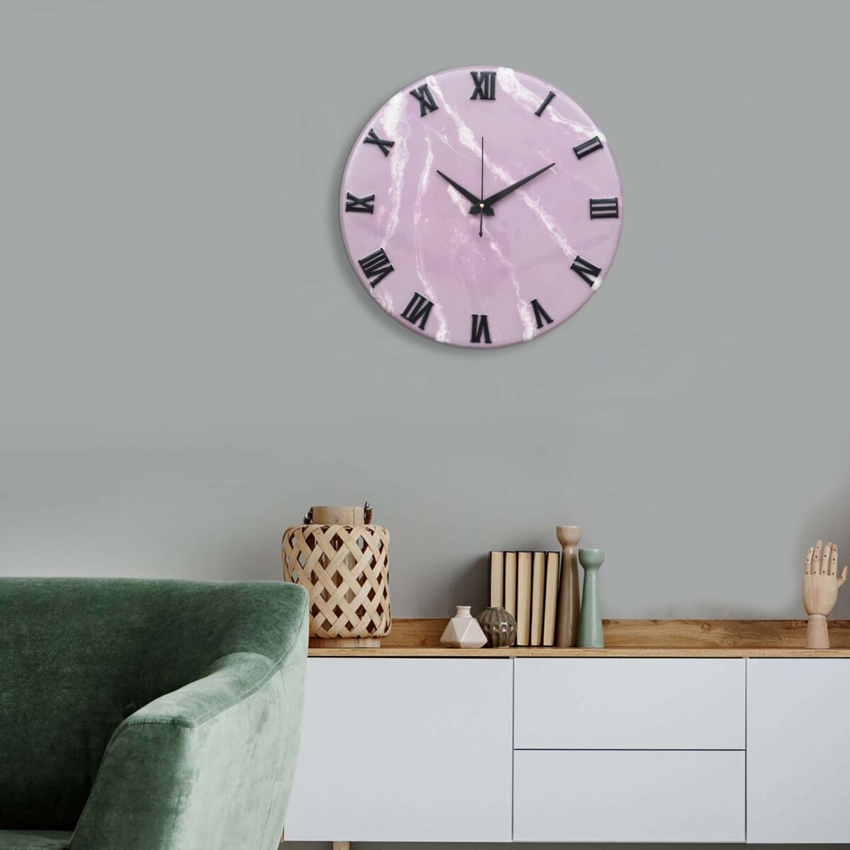 Exquisite Wooden Handmade Wall Clock Pink With White Printed Acrylic ...