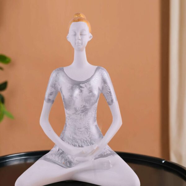 Suitable for home decor Yoga Posture Lady Statue Idol for Home Yoga Statue admirable piece of gift (silver)