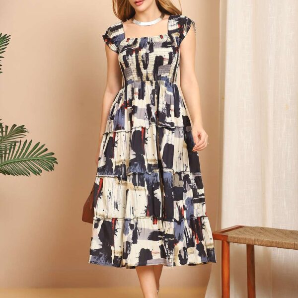 Women's Viscos Rayon Printed Off Shoulder Midi Dress For Summer And Casual Wear
