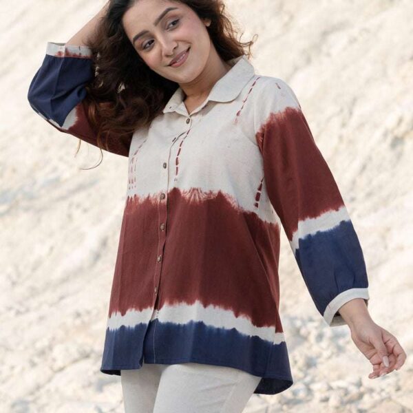 Women's Cotton Tie-Dye Print Straight Shirt With Pant Casual Summer Collection Cord Set ( Multi1 )