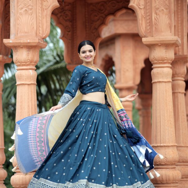 Navratri Special Myra Silk Embroidered Lehenga with Crochet Printed Dupatta
