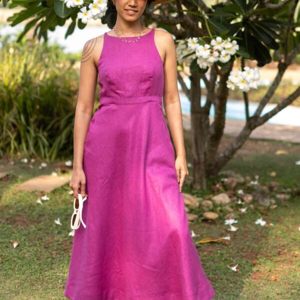 Women's Cotton Solid Pain Sleeveless Cutaway Midi Dress Midi Dress Stylish Western One Piece Casual Dress  ( Purple )