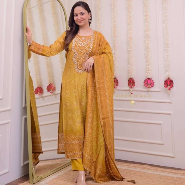 Women's Silk Embroidered Straight Kurti With Pant and Dupatta set