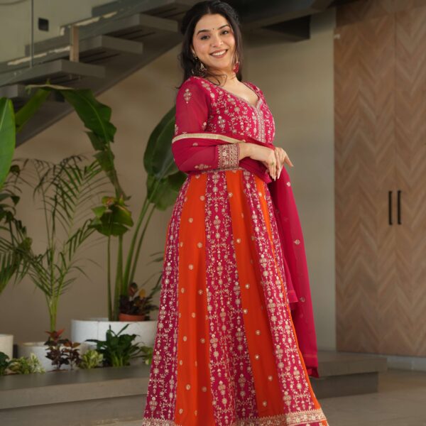 Pink Premium Designer Faux Blooming Gown with Sequins & Zari Embroidered Dupatta ? Collection