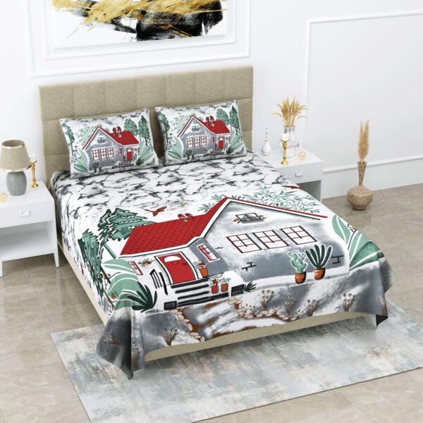 Printed Cotton Chamber Double Bedsheet With Two Pillow Covers