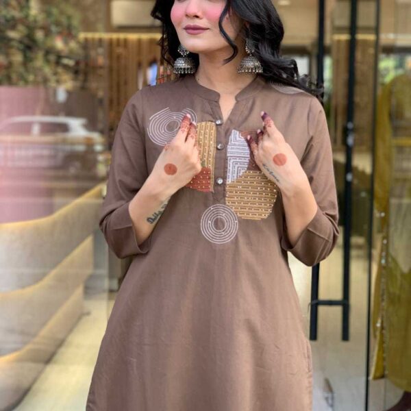 Women's Cotton Embroidery Straight Kurti Pant With Dupatta Set