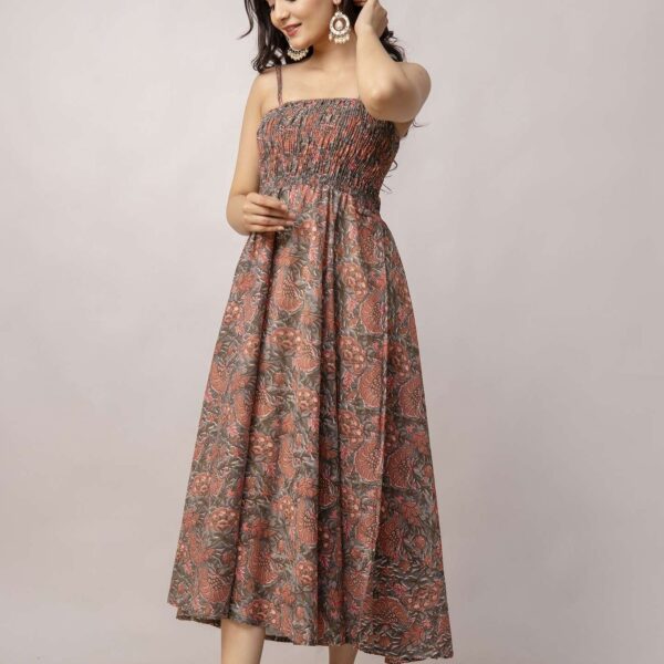 Women's Silk Printed Shoulder Straps Sleeveless Anarkali Gown Drees (Light Maroon-SUI)