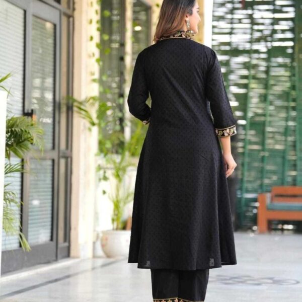 Women's Cotton Embroidery Straight Kurti With Pant Set