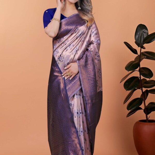 Royal Lilac Banarasi Silk Saree with Royal Blue Zari Border & Pallu | Wedding, Festive & Traditional Ethnic Wear