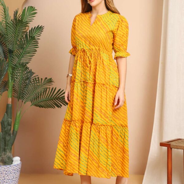 Women's Cotton Printed Fit & Flare Anarkali Gown Midi Dress