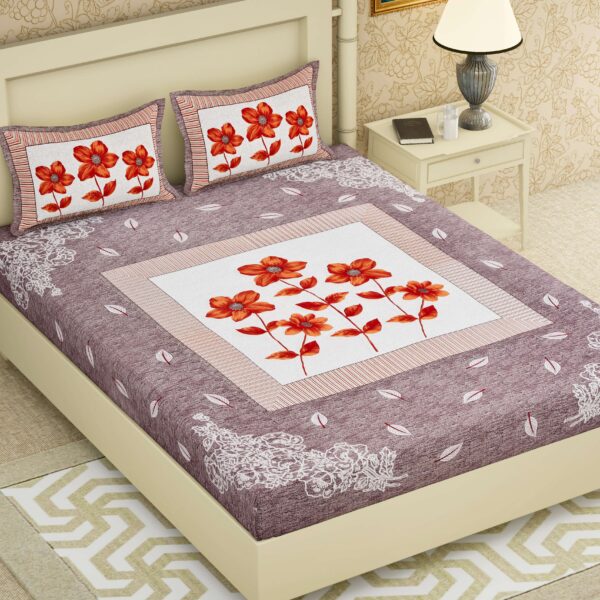 Rajasthani Jaipuri-Stylish Floral Printed Cotton Double Bedsheet With Two Matching Pillow Covers.