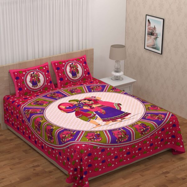 Jaipuri Cotton Printed Double Bedsheet With Two Pillow Covers