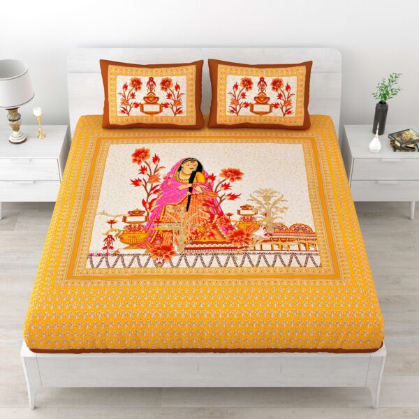Rajasthani Traditionally Printed Cotton Doublebed Bedsheet With Pack of 2 Pillow Covers