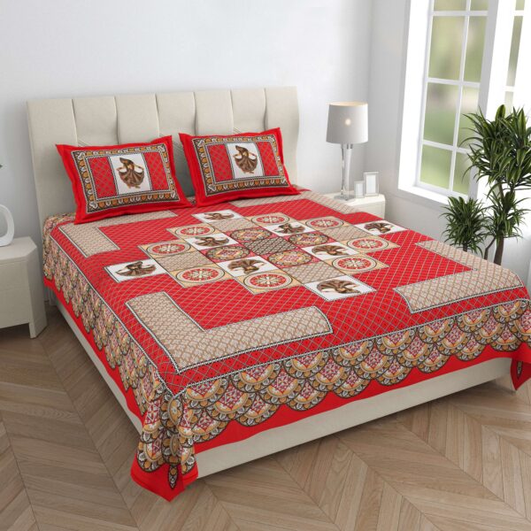 Jaipuri Printed Double Bedsheet With Two Matching Pillow Covers