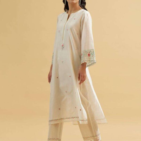 Women's Cotton Embroidered Straight Kurti With Pant
