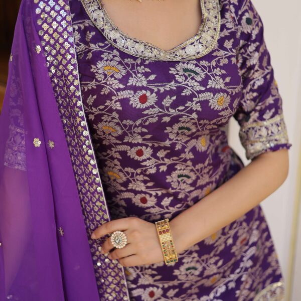 Purple Faux Blooming Sequins Embroidered Sharara Set with Matching Dupatta ? Festive & Party Wear 2024