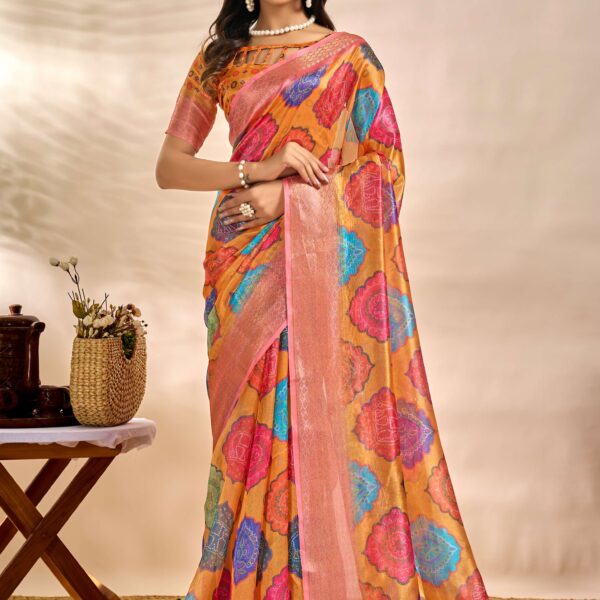 Vibrant Soft Silk Blend Saree with Multicolor Woven Motifs