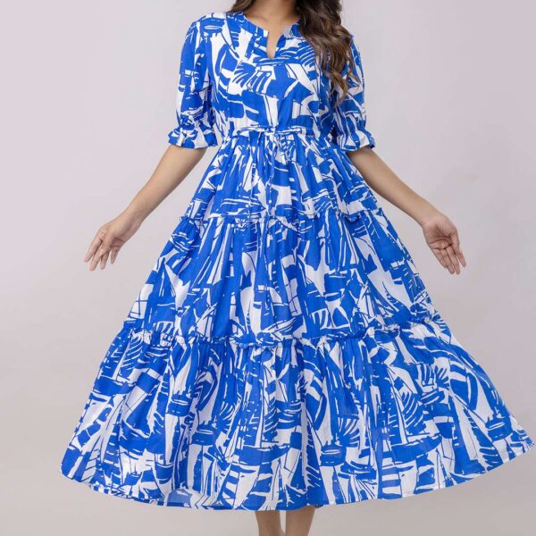 Women's Cotton Printed Fit & Flare Anarkali Gown Midi Dress