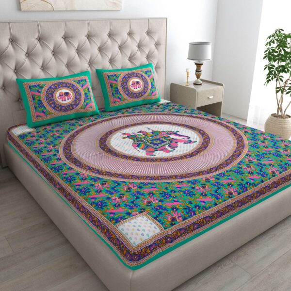 Rajasthani Jaipuri Traditional Double Bed Bedsheet with two pillow covers