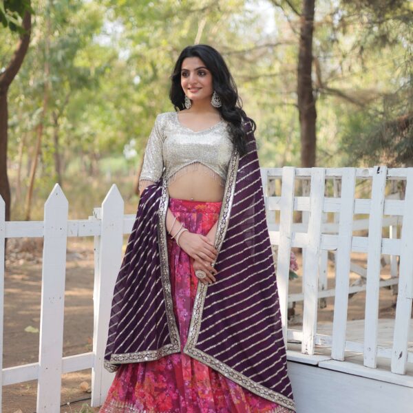 Digital Printed Georgette Lehenga Choli with Sequins Embroidered Dupatta ?