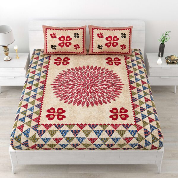 Rajasthani Traditionally Printed Cotton Doublebed Bedsheet With Pack of 2 Pillow Covers