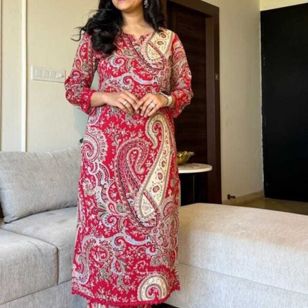 Women's Cotton Printed Straight Kurti with Pant Two Piece Co-ord Set