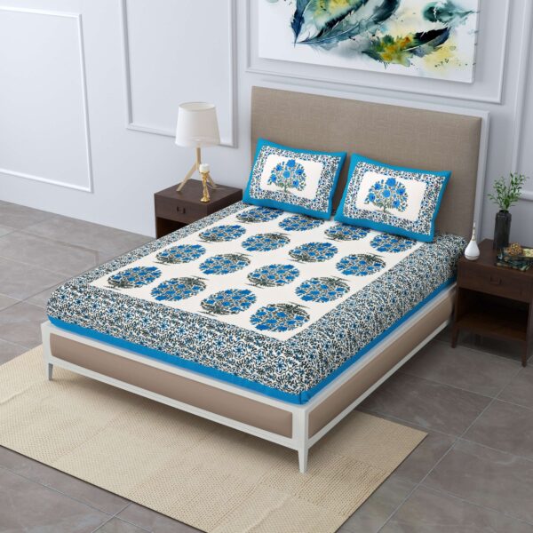 Rajasthani Jaipuri-Stylish Floral Printed Double Bedsheet With Two Pillow Covers