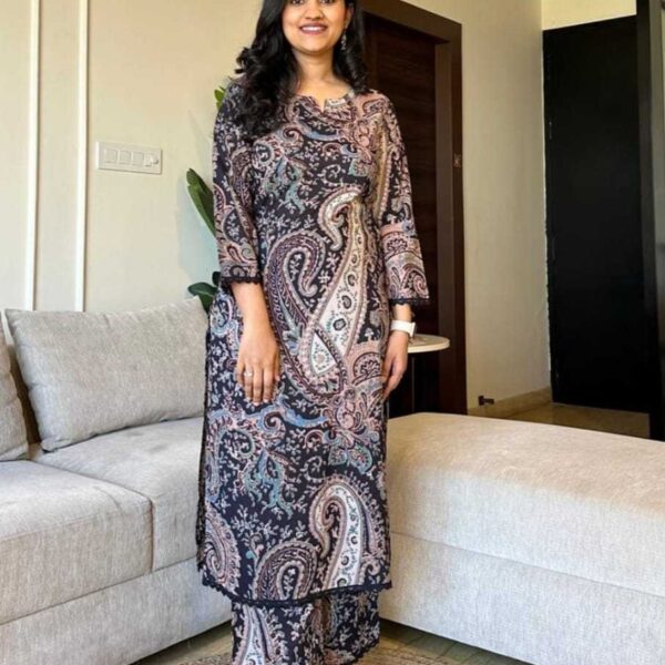 Women's Cotton Printed Straight Kurti with Pant Two Piece Co-ord Set