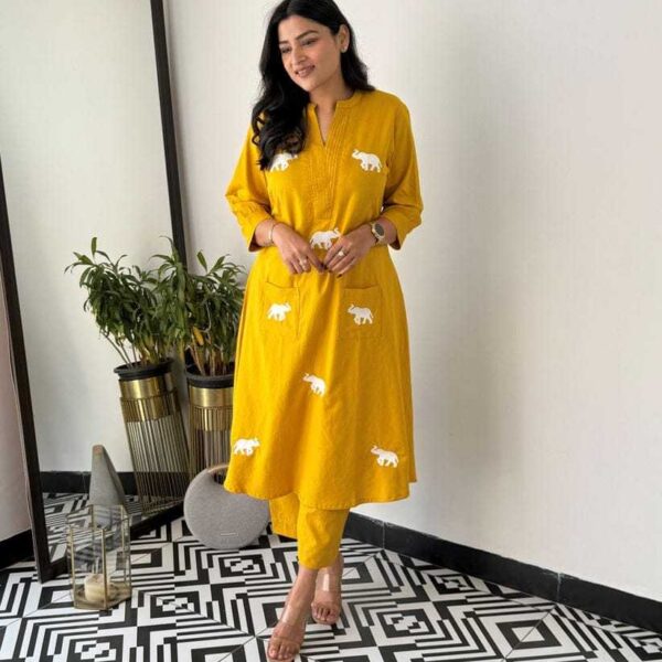 Women's Cotton Printed Straight Kurti with Pant and Dupatta set