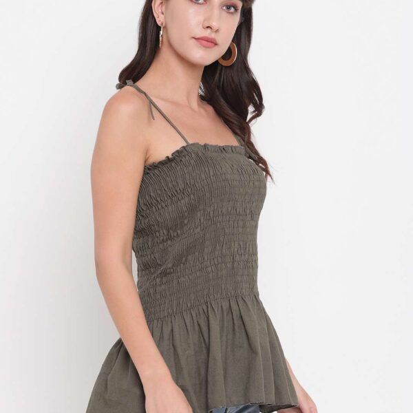 Women's Rayon Solid Casual Summer Style Tie Shoulder Straps Free Size Tank Top (Mahndi)