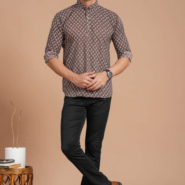 Men's Cotton Brown Printed Kurta ? Casual & Festive Daily Wear