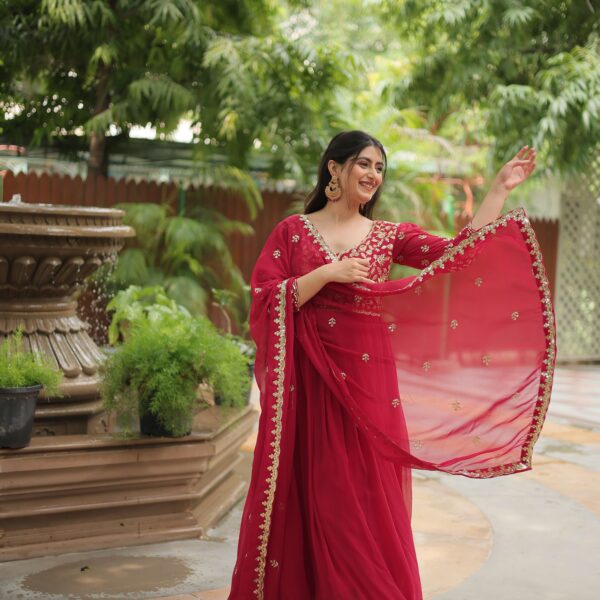 Pink Faux Blooming Sequins Embroidered Gown with Matching Dupatta ? Pink