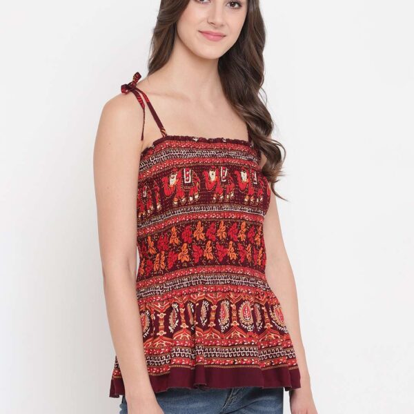Women's Rayon Printed Casual Summer Style Tie Shoulder Straps Free Size Tank Top ( Multi2)
