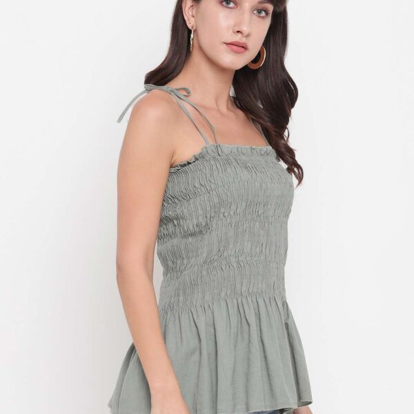 Women's Rayon Solid Casual Summer Style Tie Shoulder Straps Free Size Tank Top (Pistachio )