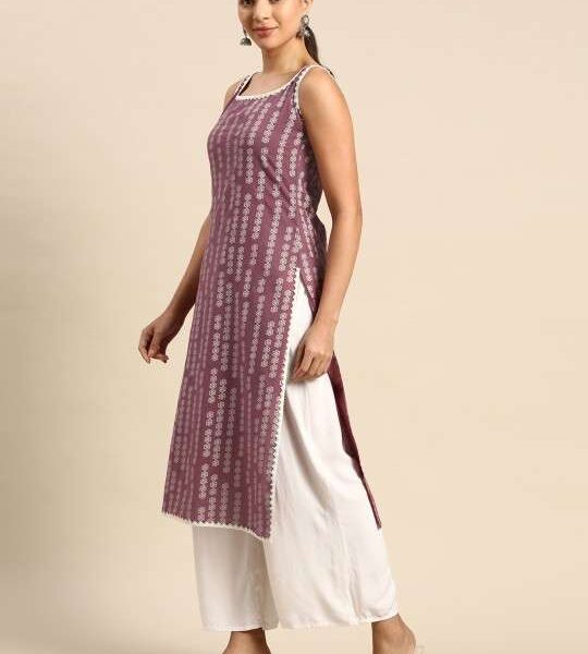 Women's Rayon Printed Straight Kurti With Pant Set