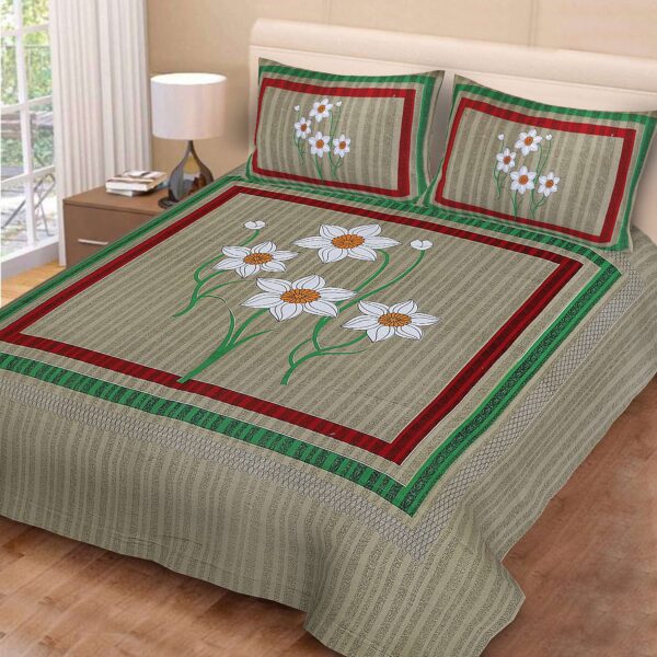 Rajasthani Jaipuri-Stylish Floral Print Double Bedsheet With Two Matching Pillow Covers. 
