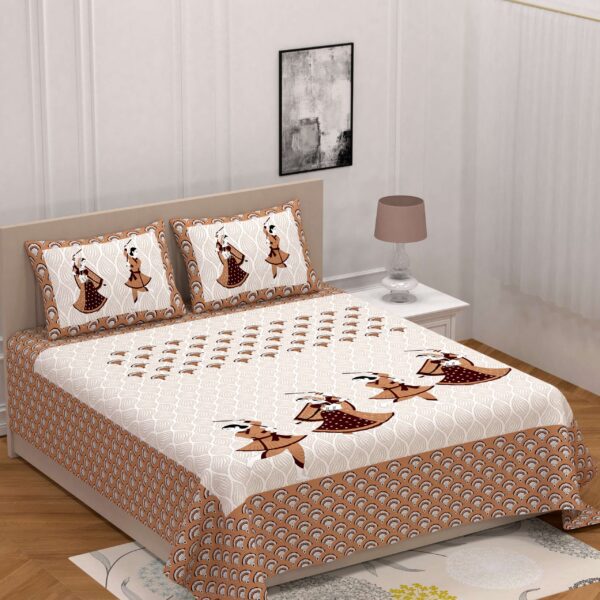 Jaipuri printed cotton double bedsheet with two pillow covers