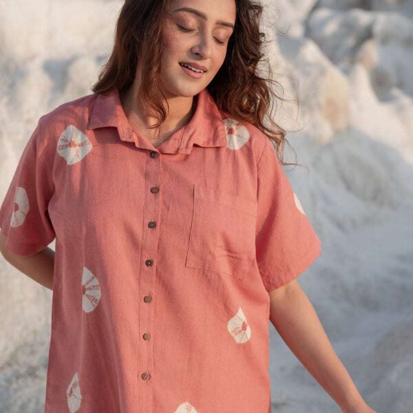 Women's Cotton Tie-Dye Print Straight Shirt With Wide Leg Palazzo Pant Casual Summer Collection Cord Set ( Gulaabi )