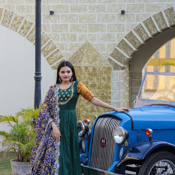 Purple Premium Silk Designer Gown with Jequard Weaving & Embroidered Dupatta ? Ready-to-Wear Set