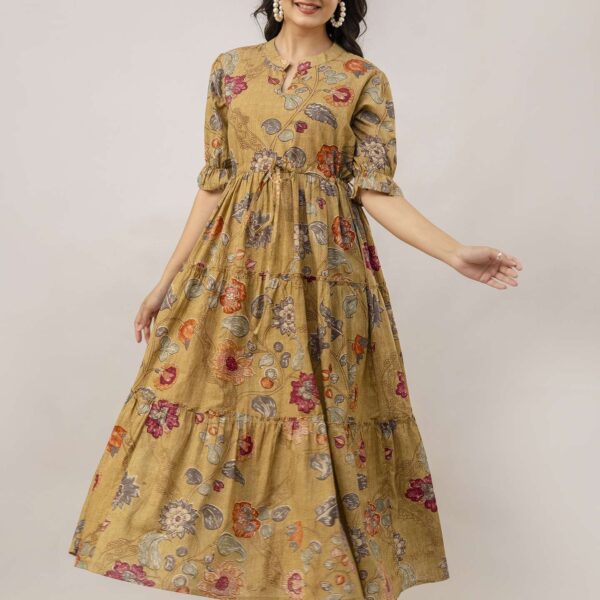 Women's Cotton Printed Fit & Flare Anarkali Gown Midi Dress