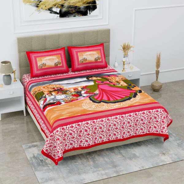 Rajasthani Jaipuri-Stylish Cotton Queen Size Printed Bedsheet with two pillow covers. 