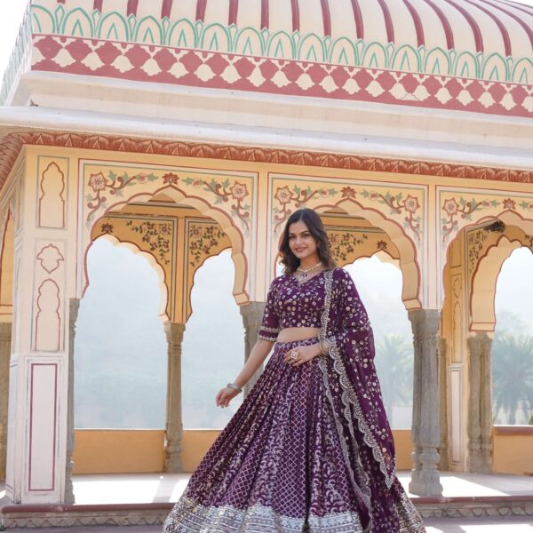 Designer Pure Viscose Jacquard Lehenga Choli with Sequins Dupatta