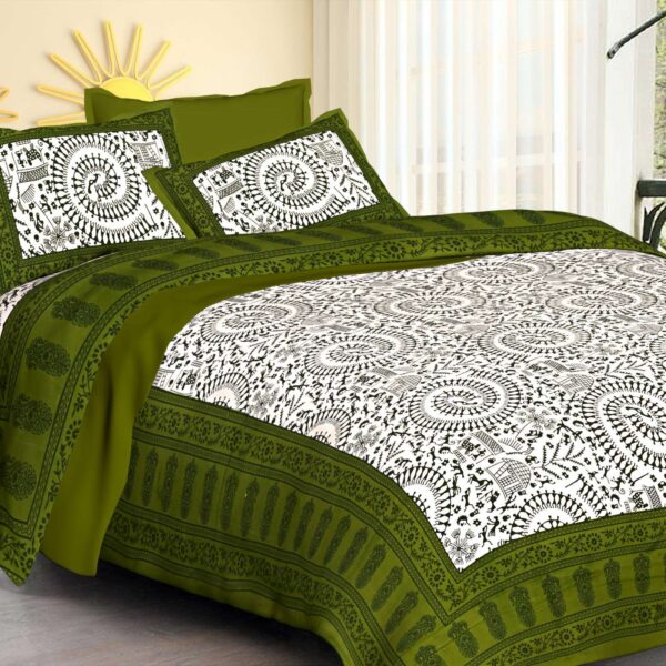 Rajasthani Traditionally Printed Cotton Doublebed Bedsheet With Pack of 2 Pillow Covers